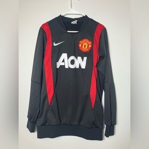 NIKE MENS LARGE BLACK AON MANCHESTER UNITED FOOTBALL SOCCER PULLOVER LOGO